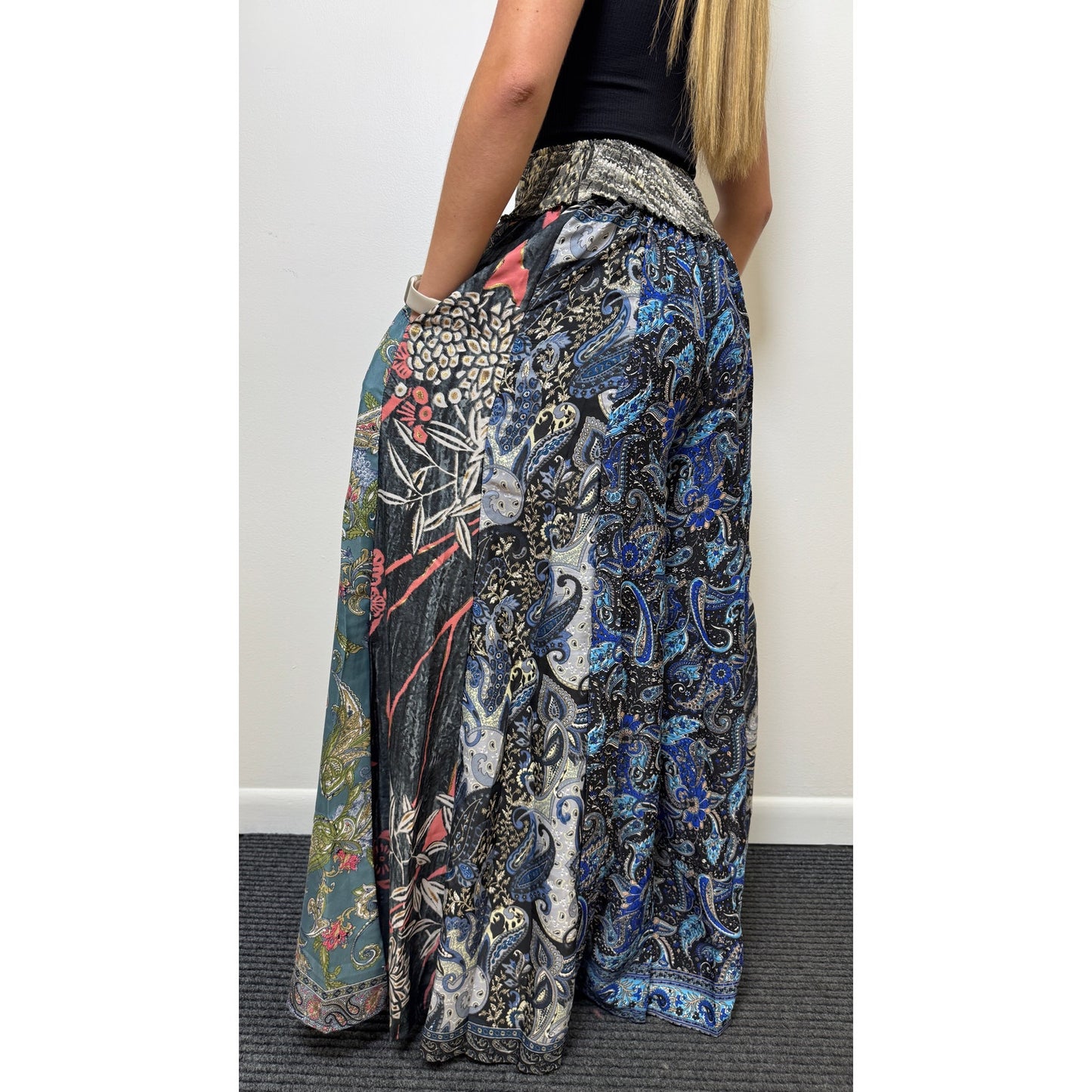 Mixed-print wide-leg trousers- One Size 100% Silk