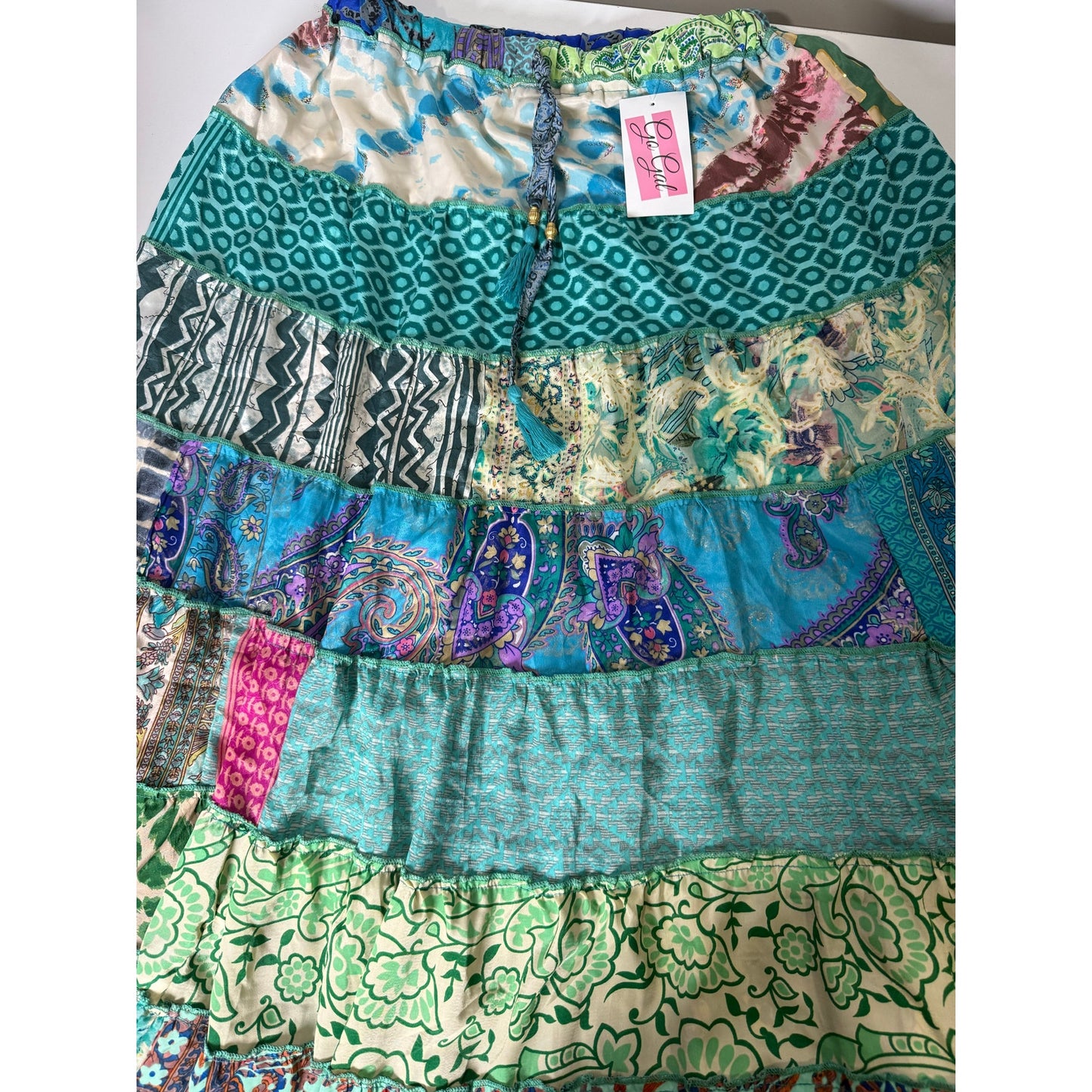 Mixed-Patchwork maxi skirt with pockets- One Size