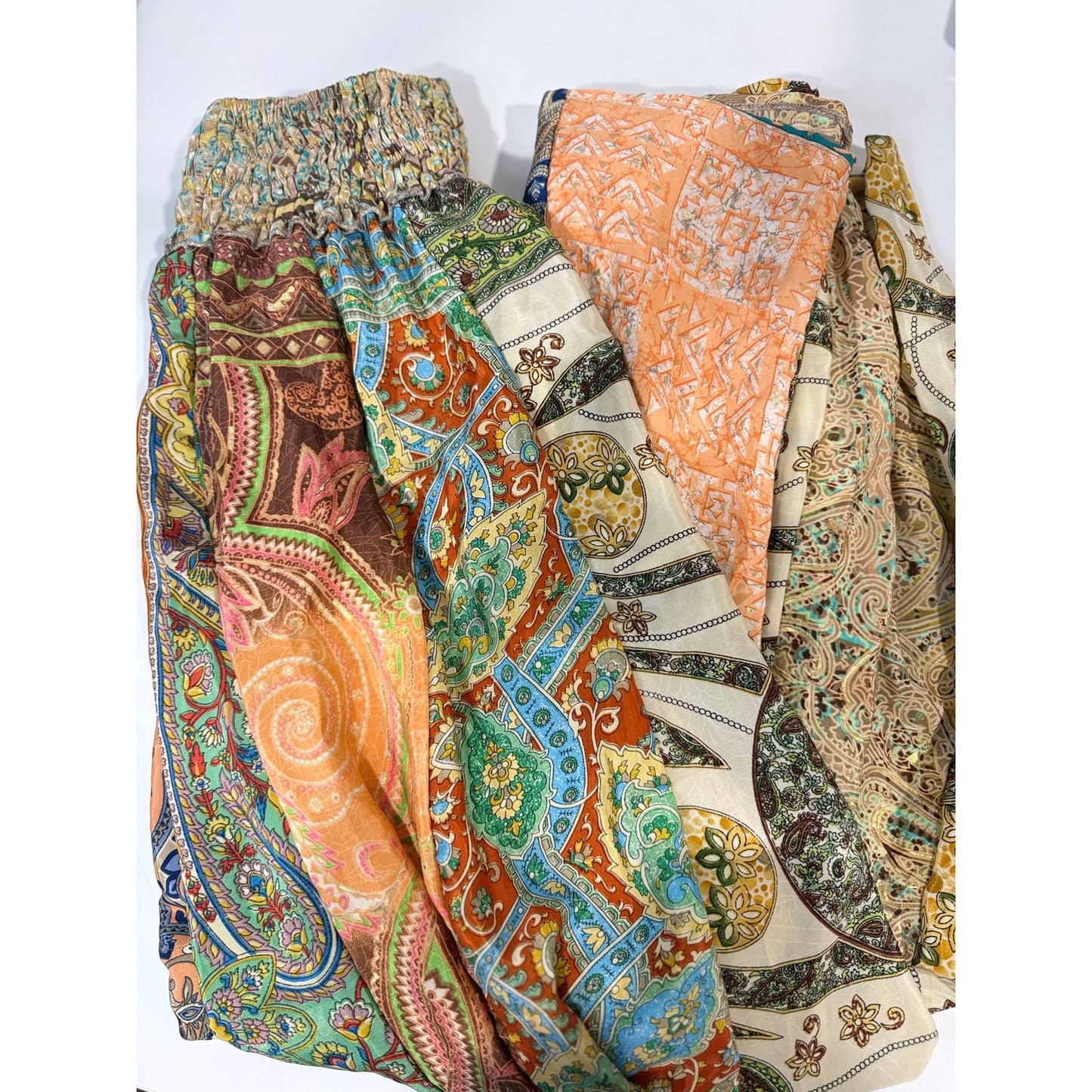 Mixed-print wide-leg trousers- One Size
