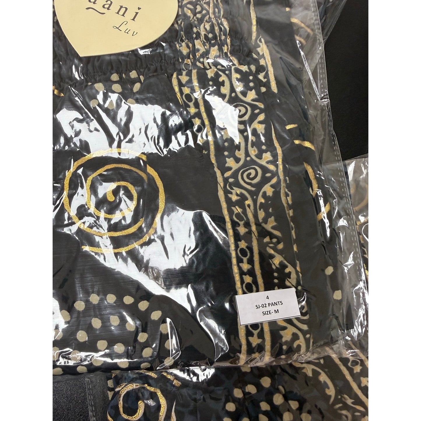 Black & Gold Boho Wide-Leg Resort Pants with Tassel Waist