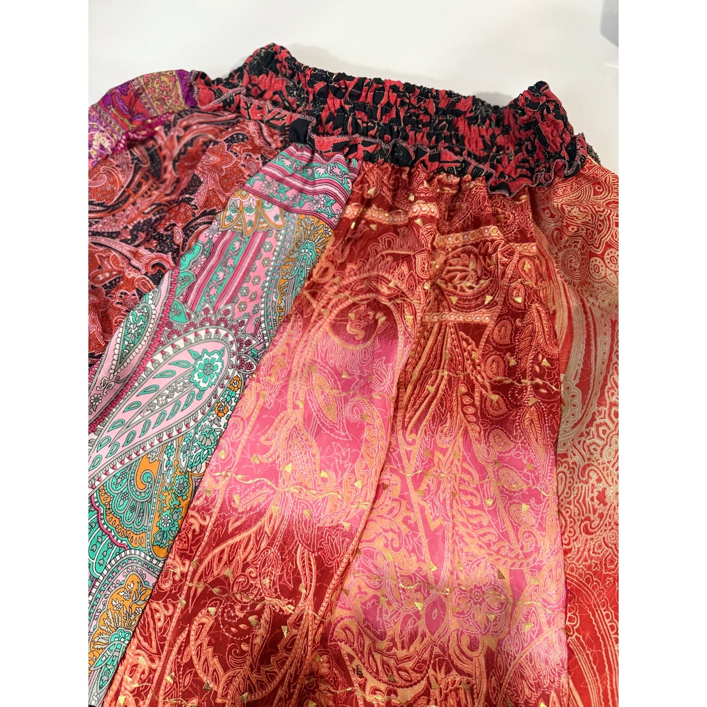 Mixed-print wide-leg trousers- One Size