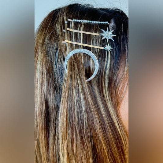 4 piece decorative barrette clips hair set (Silver)