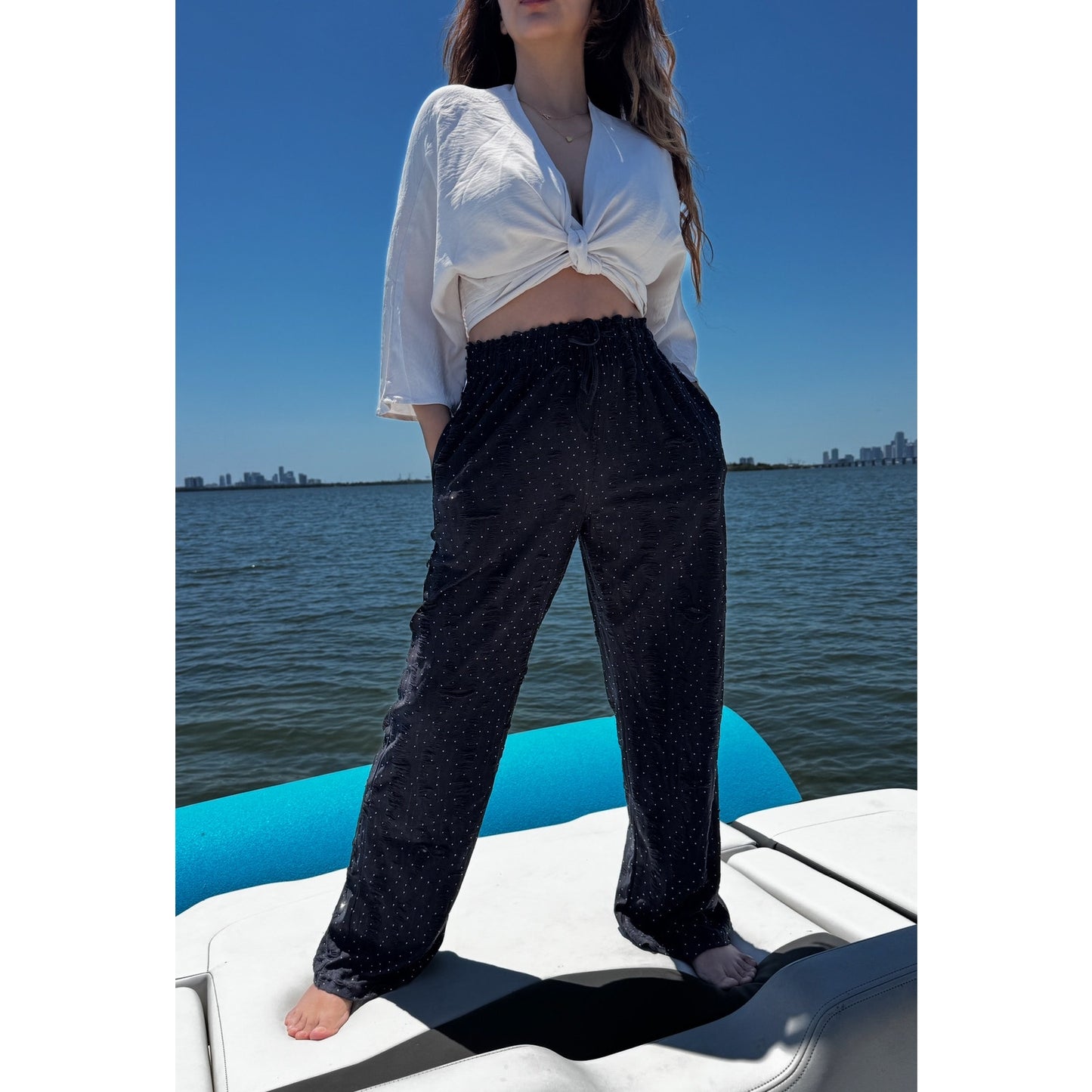 Rhinestone drawstring lounge pants