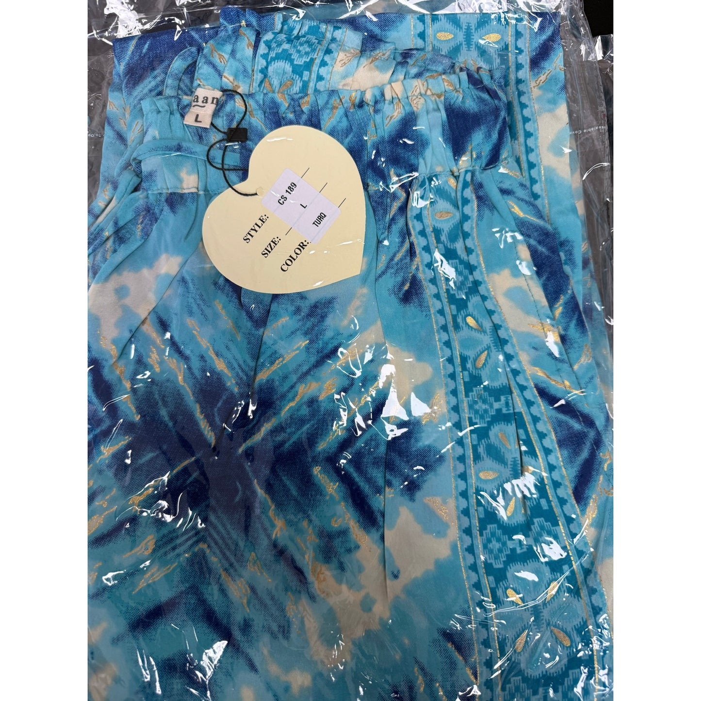 Aqua Tie-Dye Wide-Leg Resort Pants with Tassel Waist