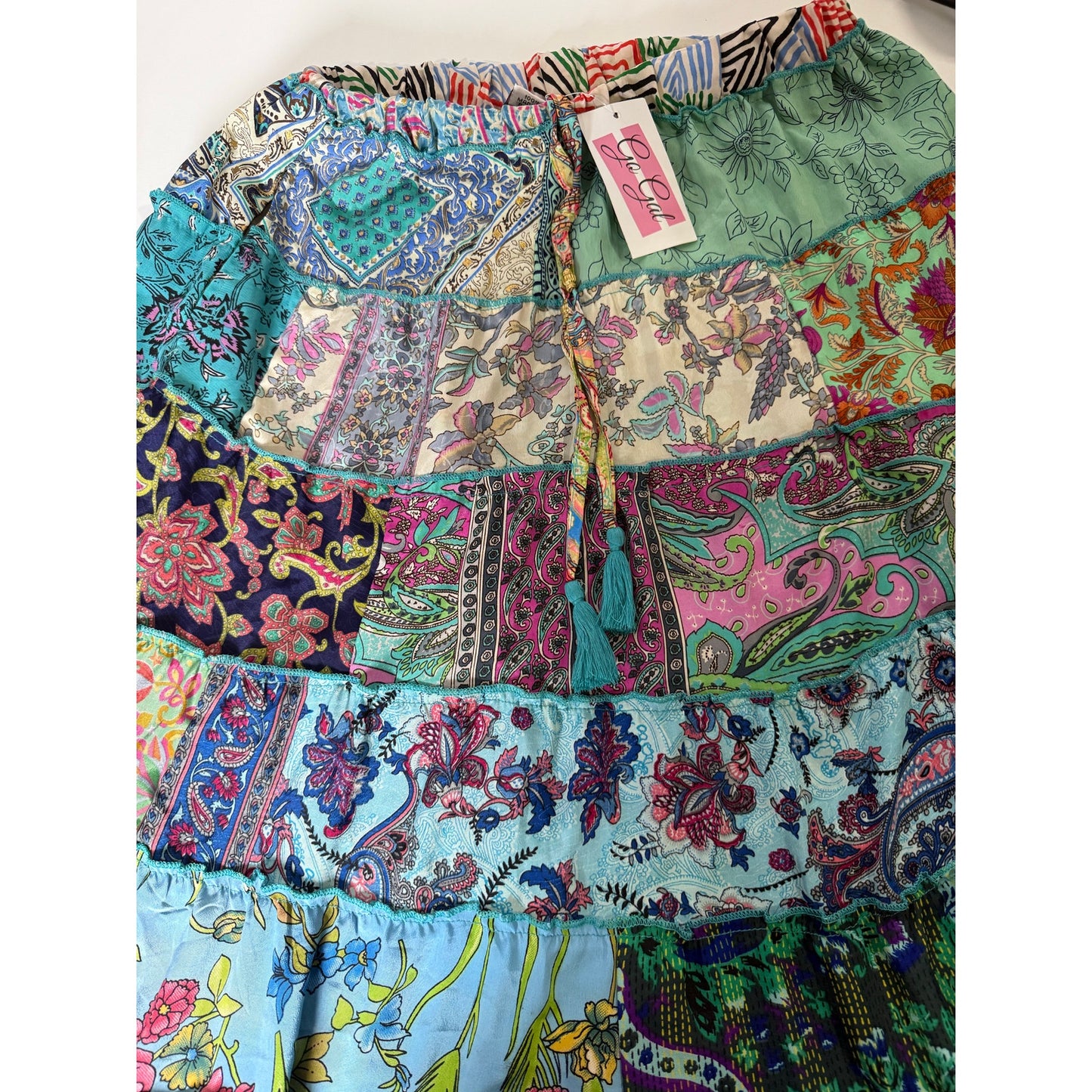 Mixed-Patchwork maxi skirt with pockets- One Size