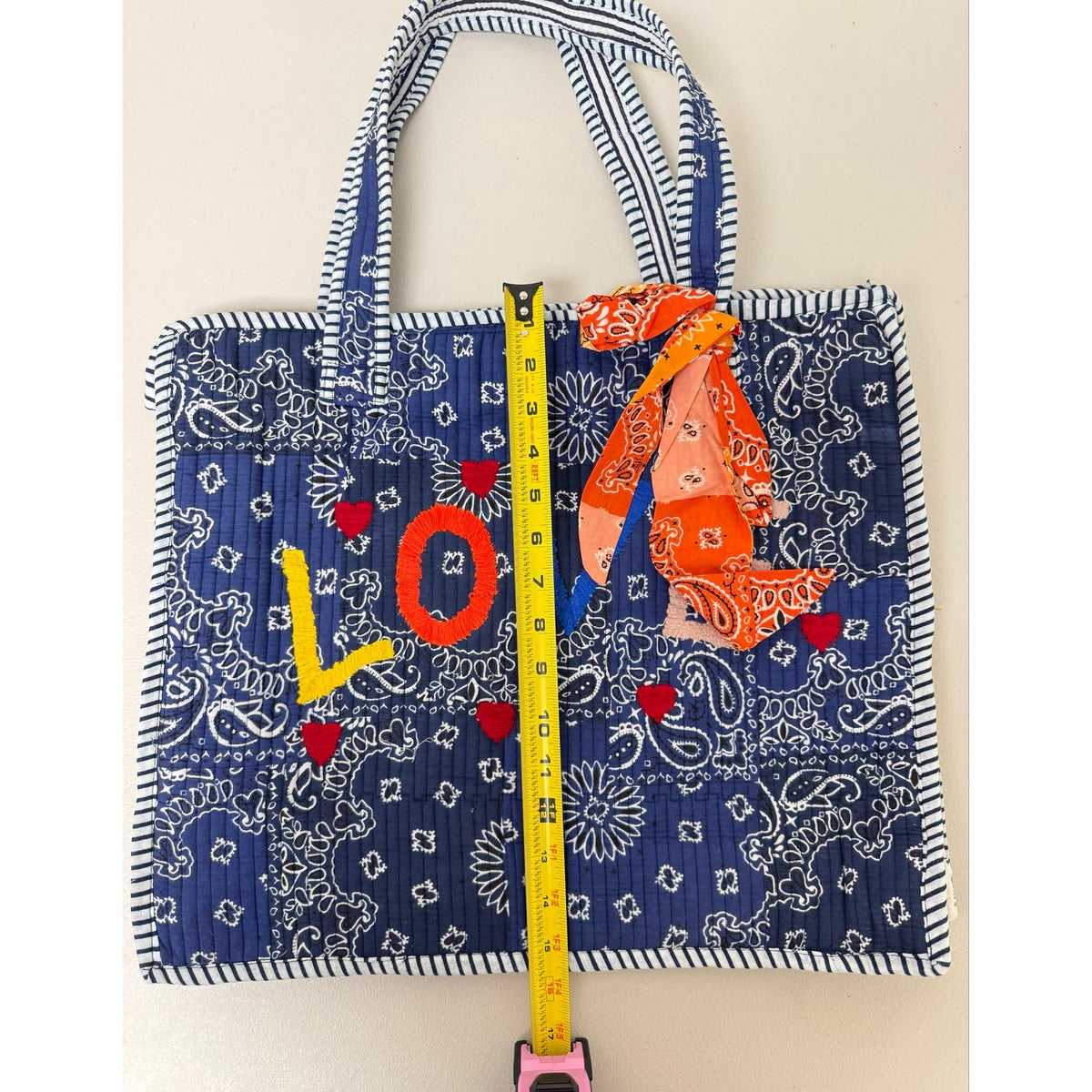 POL Quilted Bandana LOVE Tote Bag – Navy Blue