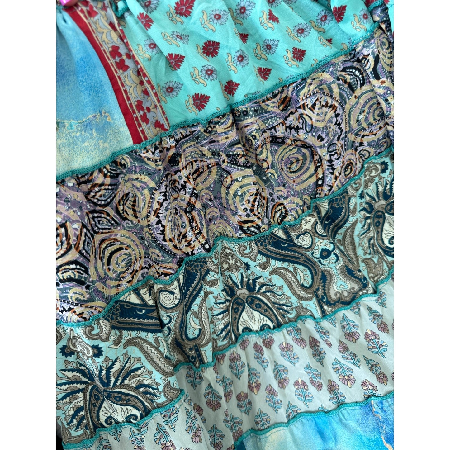 Mixed-Patchwork maxi skirt with pockets- One Size 100% Silk