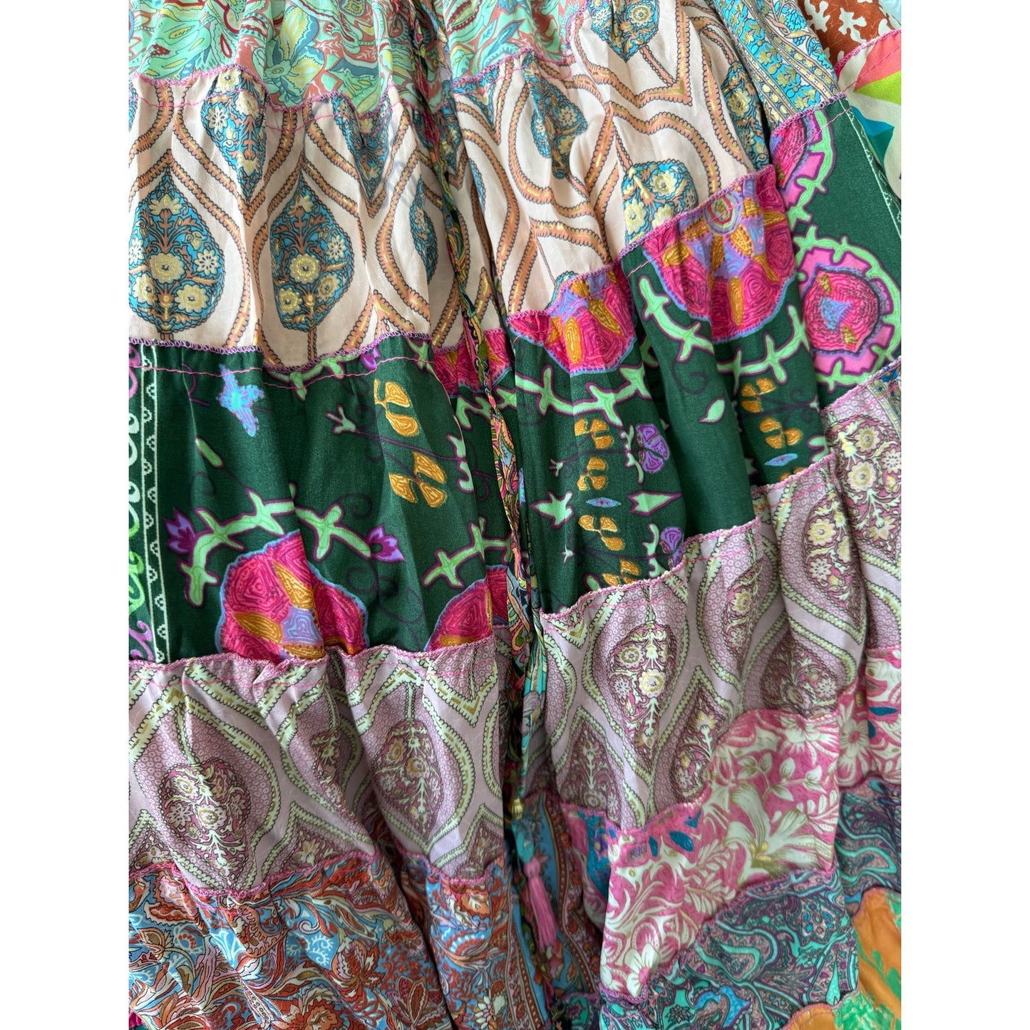 Mixed-Patchwork maxi skirt with pockets- One Size 100% silk