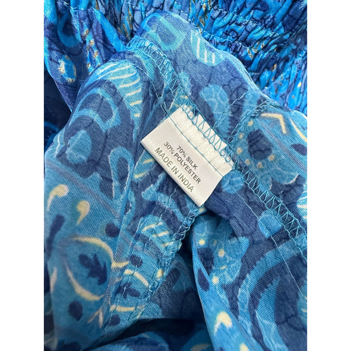 NWT 70% Silk 30% Polyester Blue & Gold Maxi Dress Boho Halter