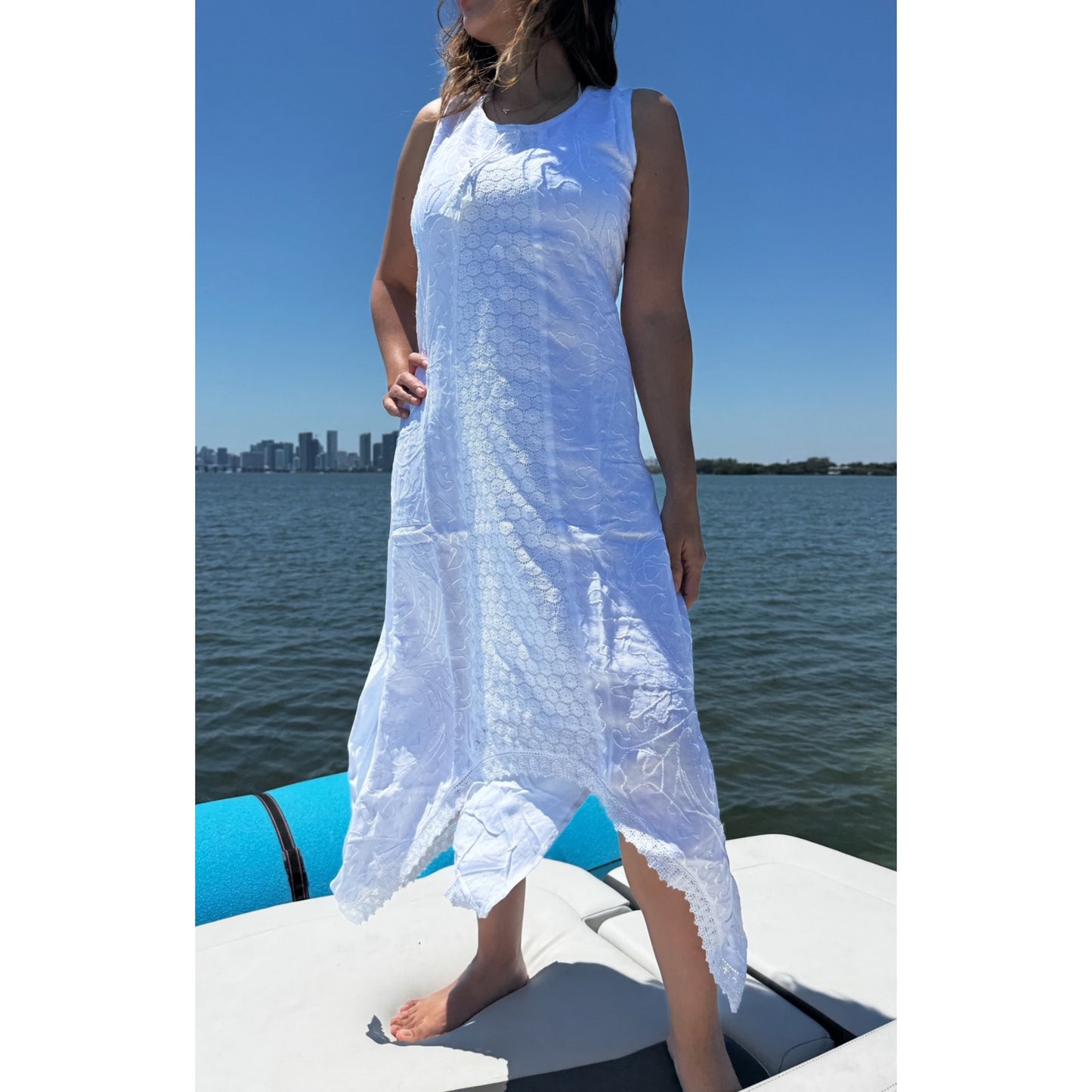 Embroidered Trendy Dresses for Women White Casual Dress Sleeveless Long Dress