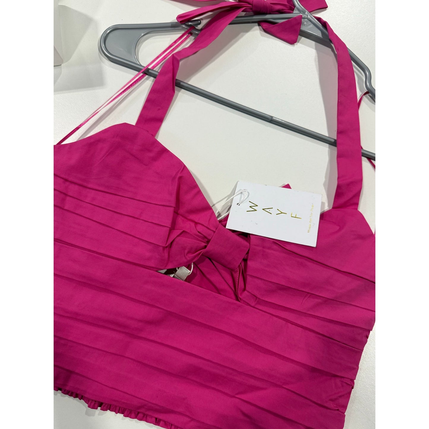 KNOTTED HALTER TOP Pink with bow