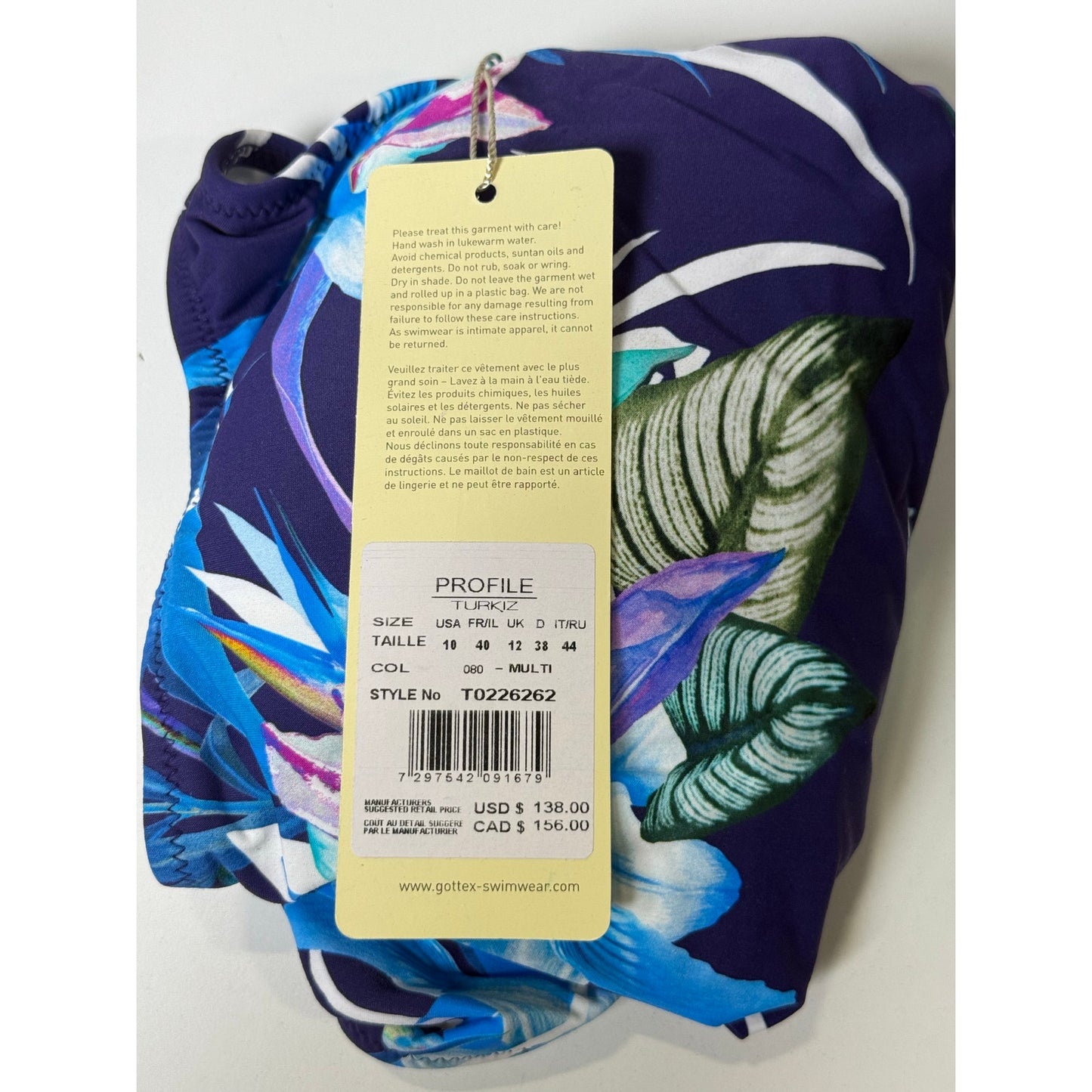 Gottex Profile Turkiz Women’s One Piece Swimsuit Purple Floral Size 10 NWT