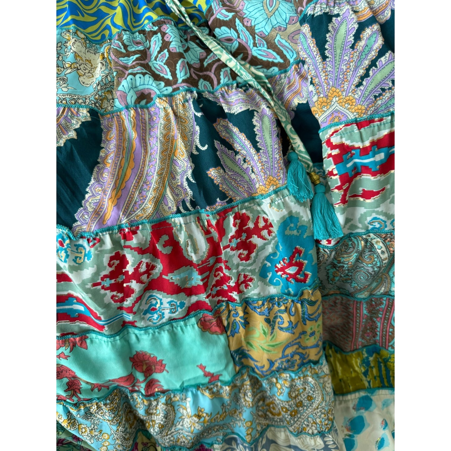 Mixed-Patchwork maxi skirt with pockets- One Size 100% silk