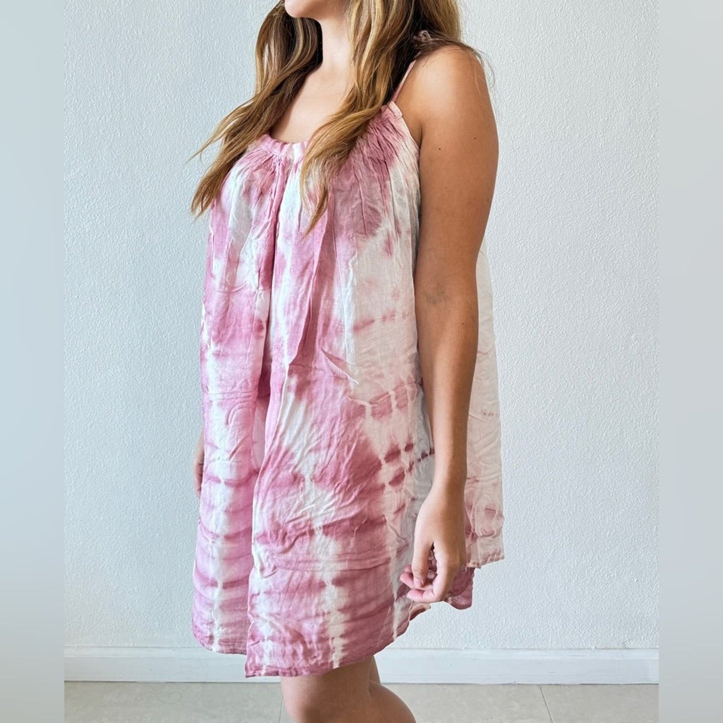 One size fits all Rose tie dye beachwear- Halter Dress