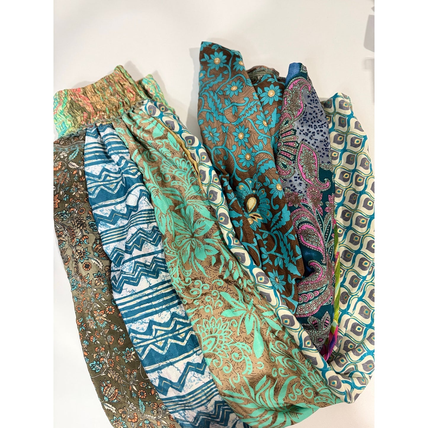Mixed-print wide-leg trousers- One Size