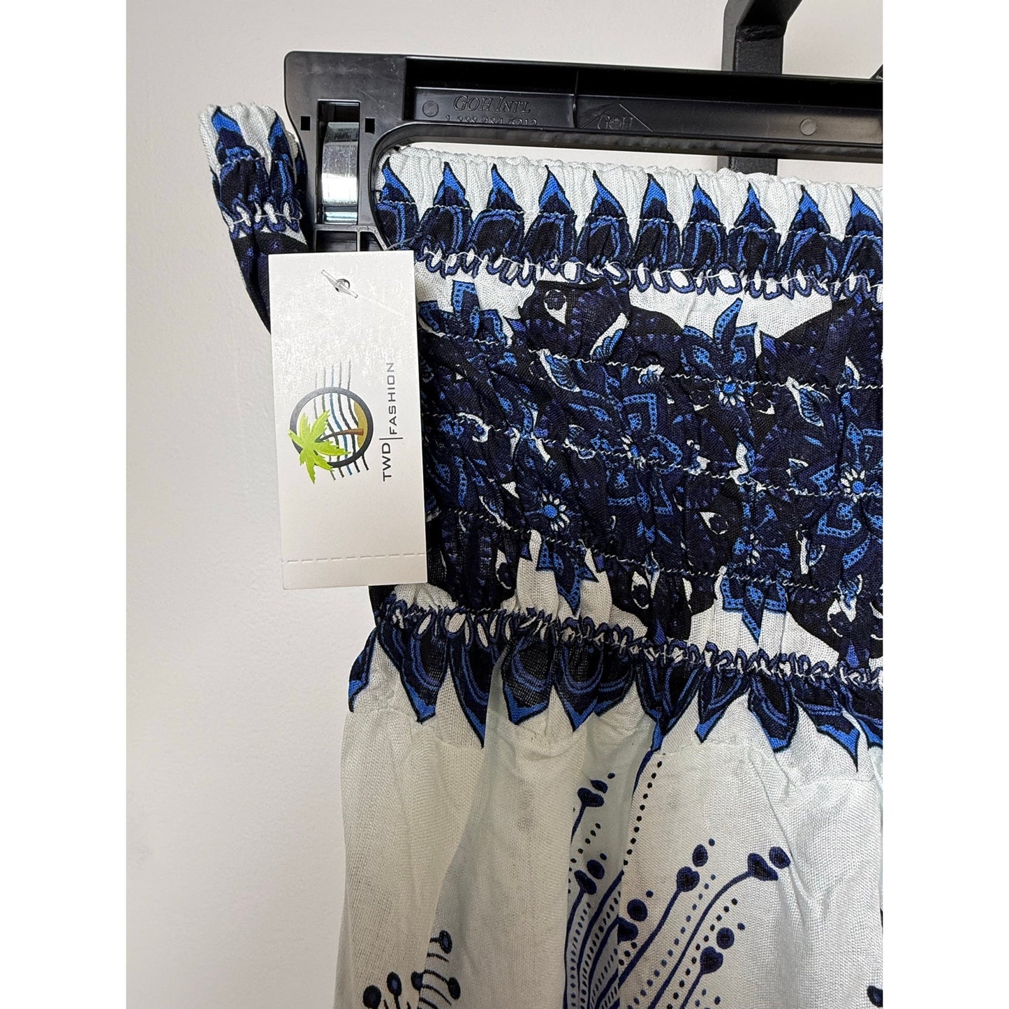 Boho Smocked Harem Pants – Blue Paisley Print