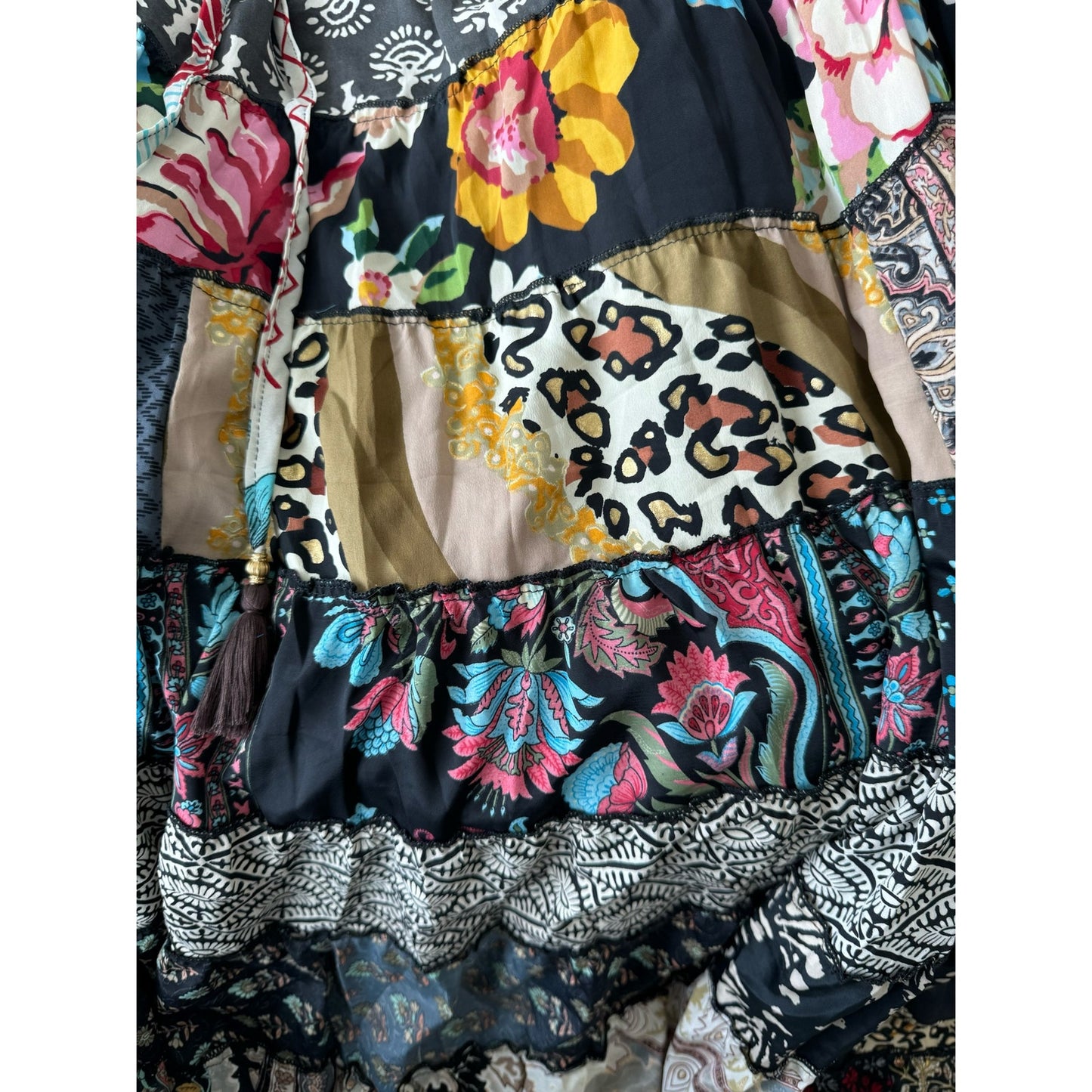 Mixed-Patchwork maxi skirt with pockets- One Size 100% silk