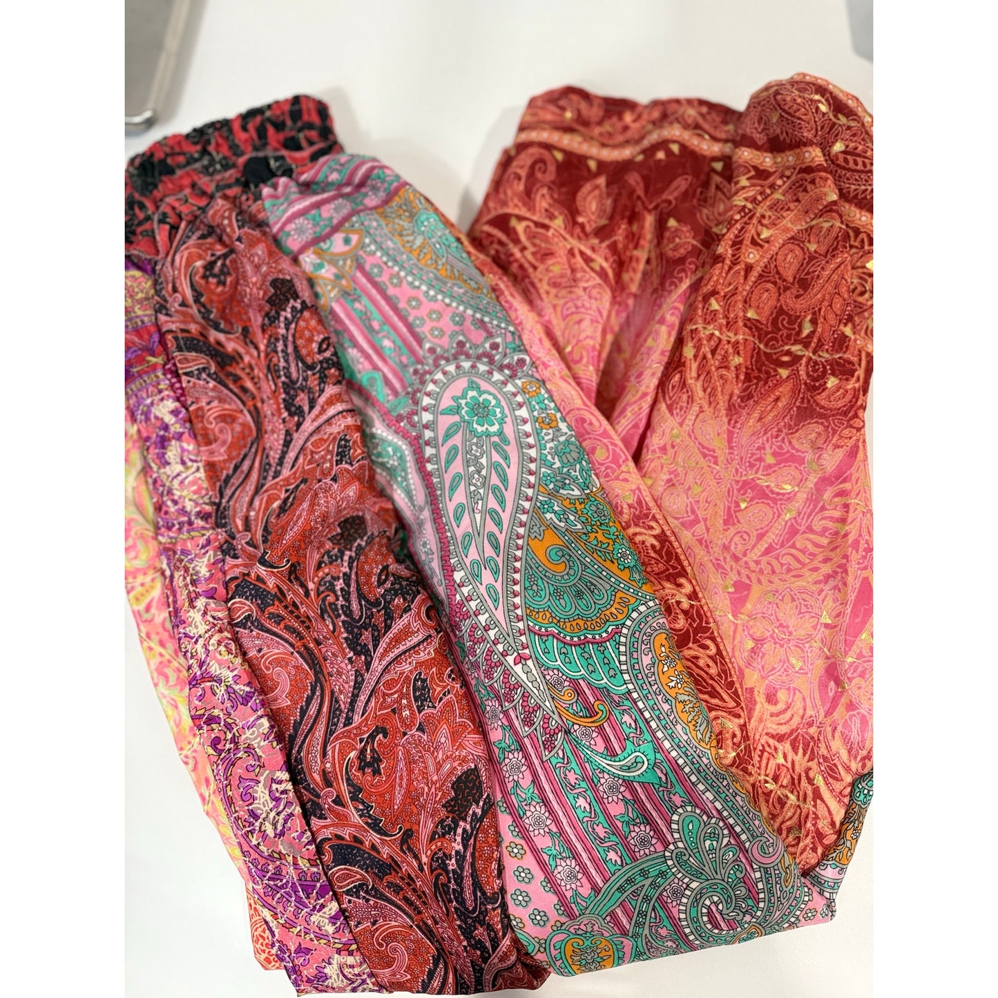 Mixed-print wide-leg trousers- One Size
