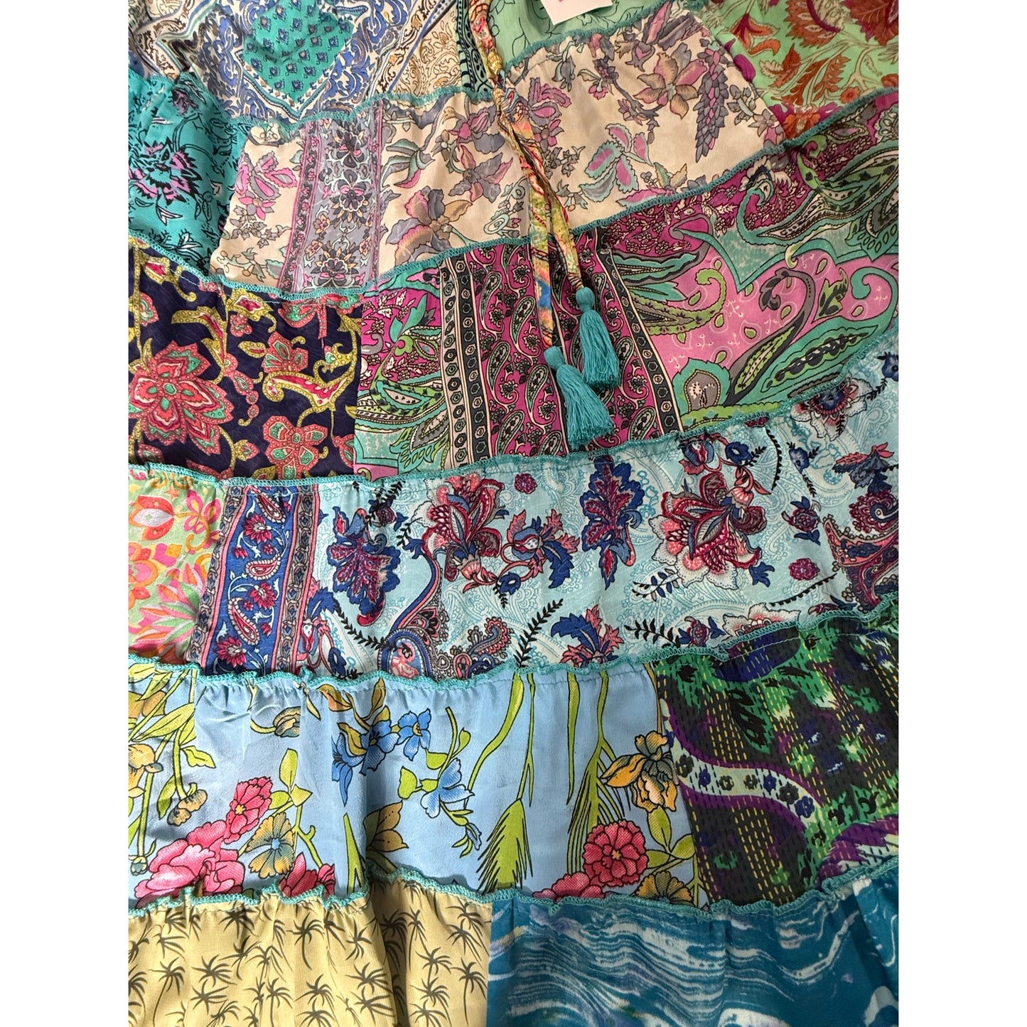 Mixed-Patchwork maxi skirt with pockets- One Size