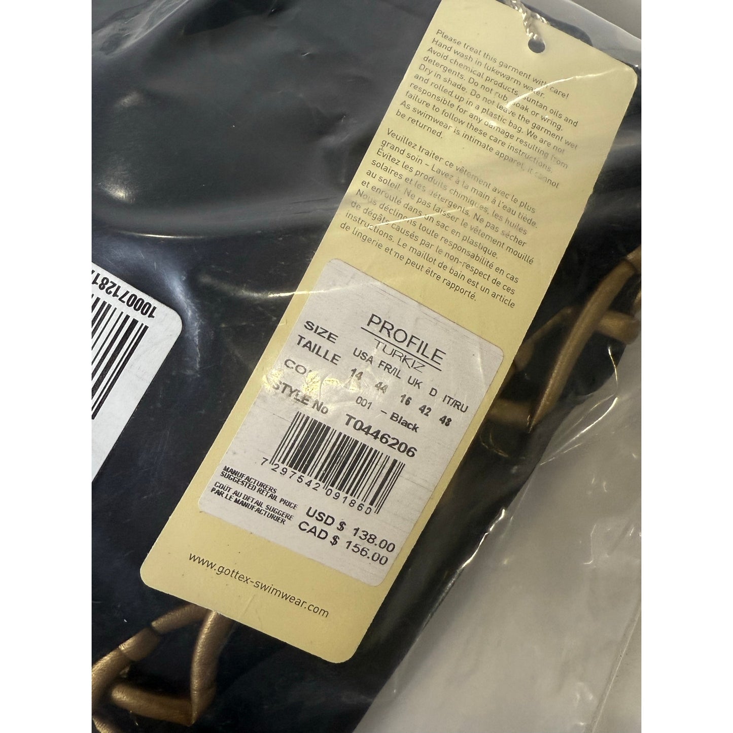Gottex Profile Turkiz Women's One Piece Swimsuit Black Gold Size NWT