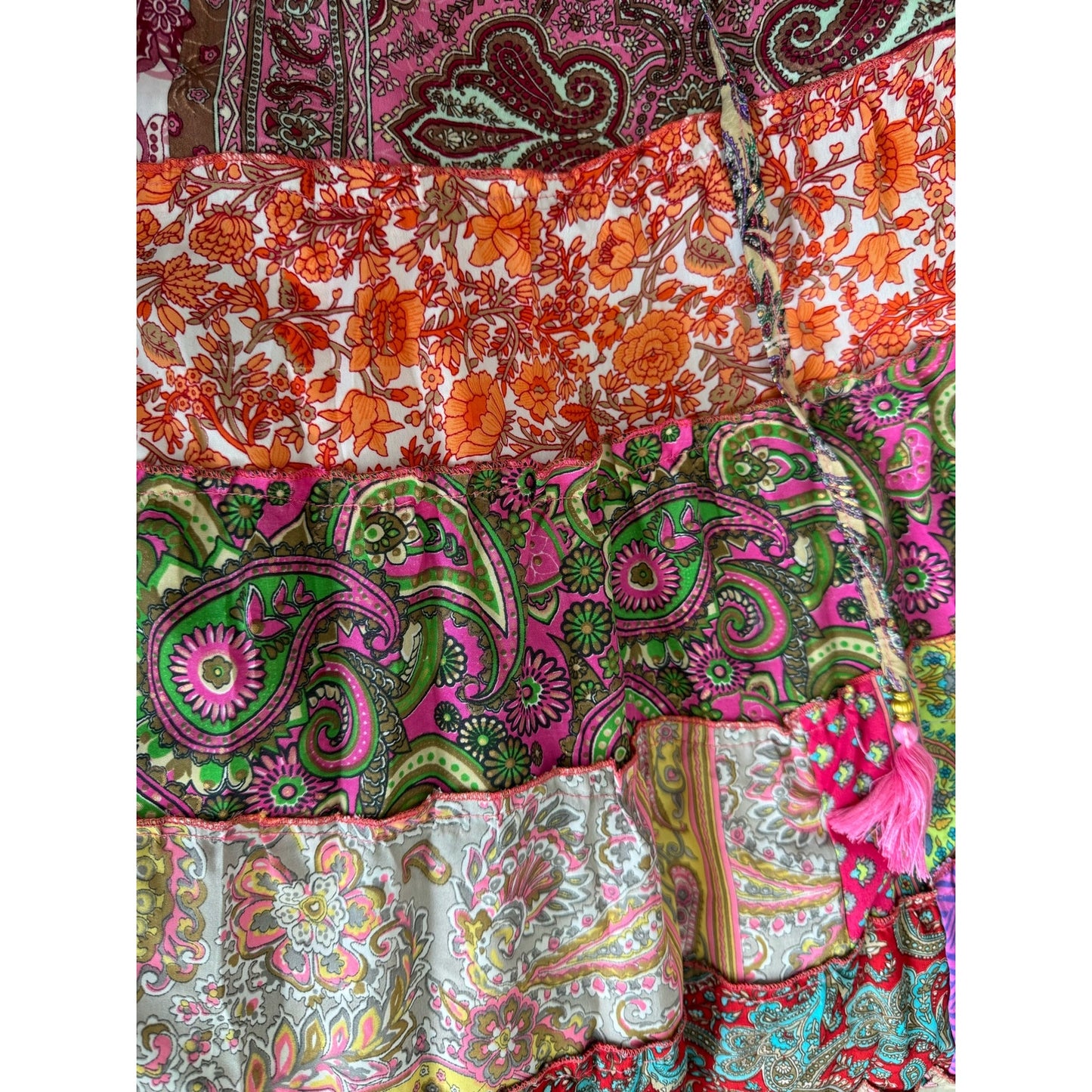 Mixed-Patchwork maxi skirt with pockets- One Size 100% Silk