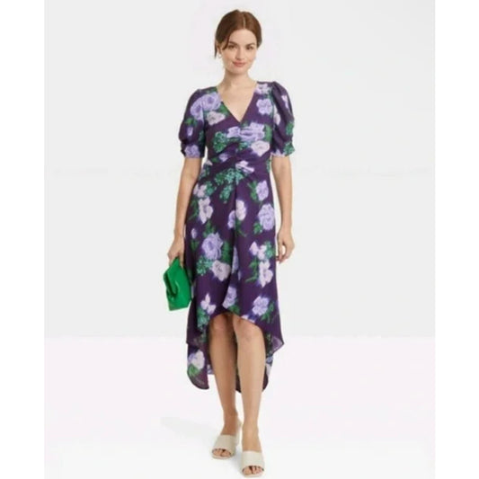 A New Day Crepe Short Sleeve Floral Midi Dress