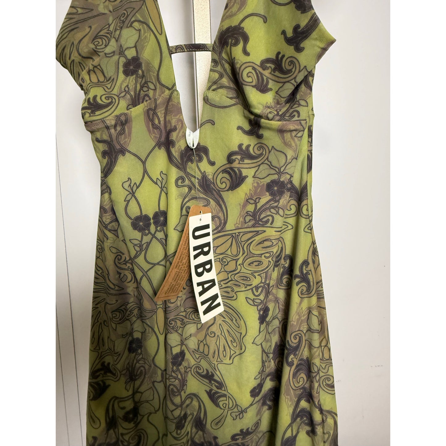 Silence + Noise Printed Plunging Mini Dress green