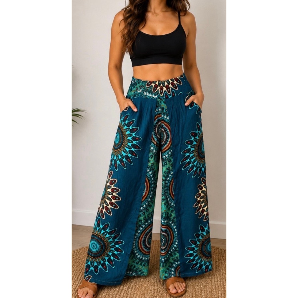 Boho Wide-Leg Wrap Pants – One Size