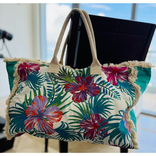 Beach Bag Tote, Ocean Floral Beach Bags Large Pool Bag Shoulder Travel Tote Bags With Zipper