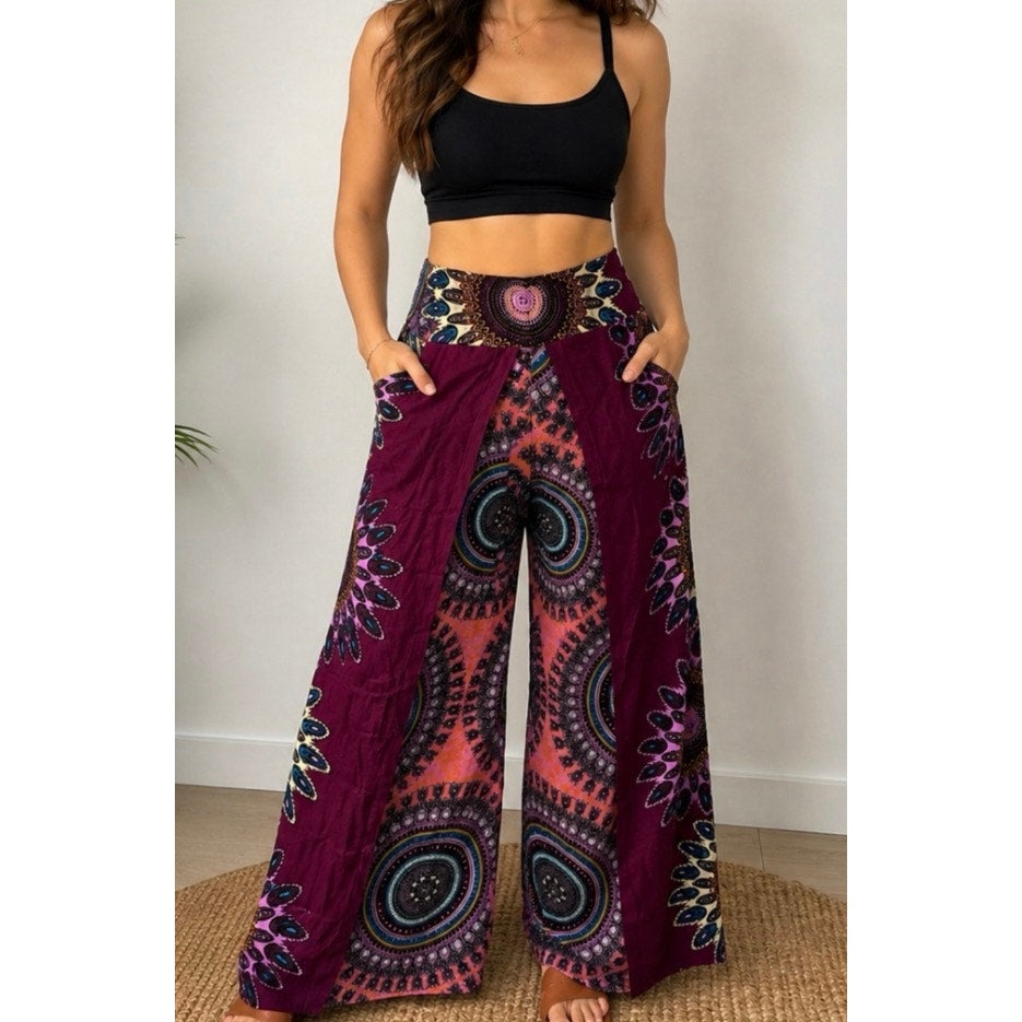 Boho Wide-Leg Wrap Pants – One Size
