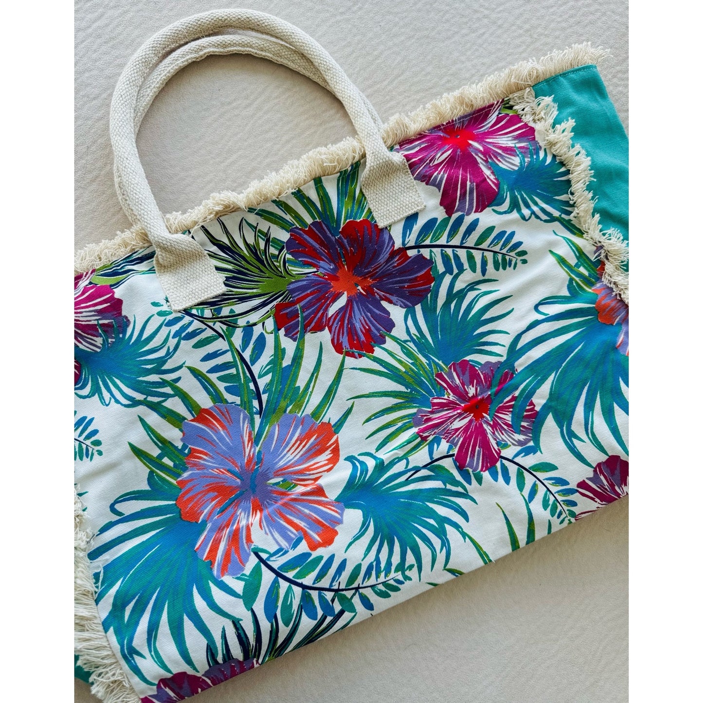 Beach Bag Tote, Ocean Floral Beach Bags Large Pool Bag Shoulder Travel Tote Bags With Zipper