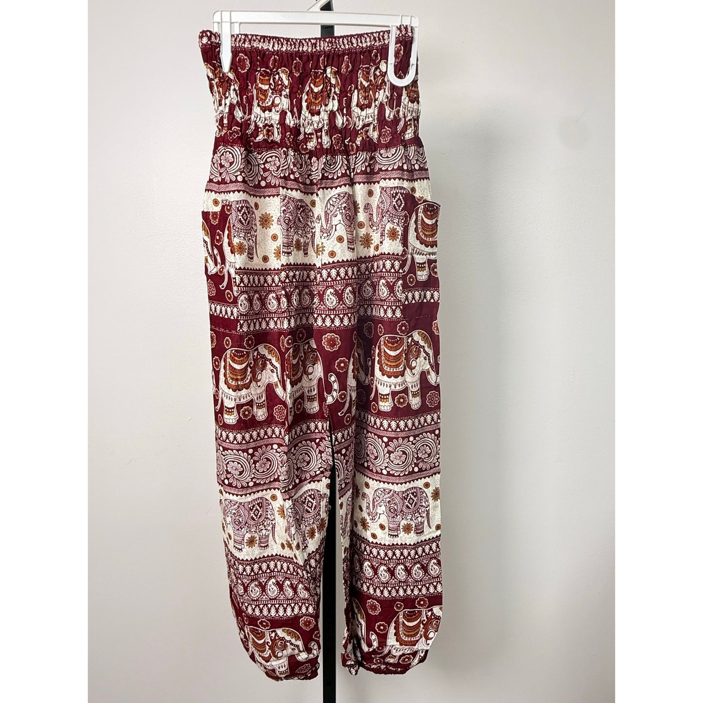Wine Elephant Print Harem Pants