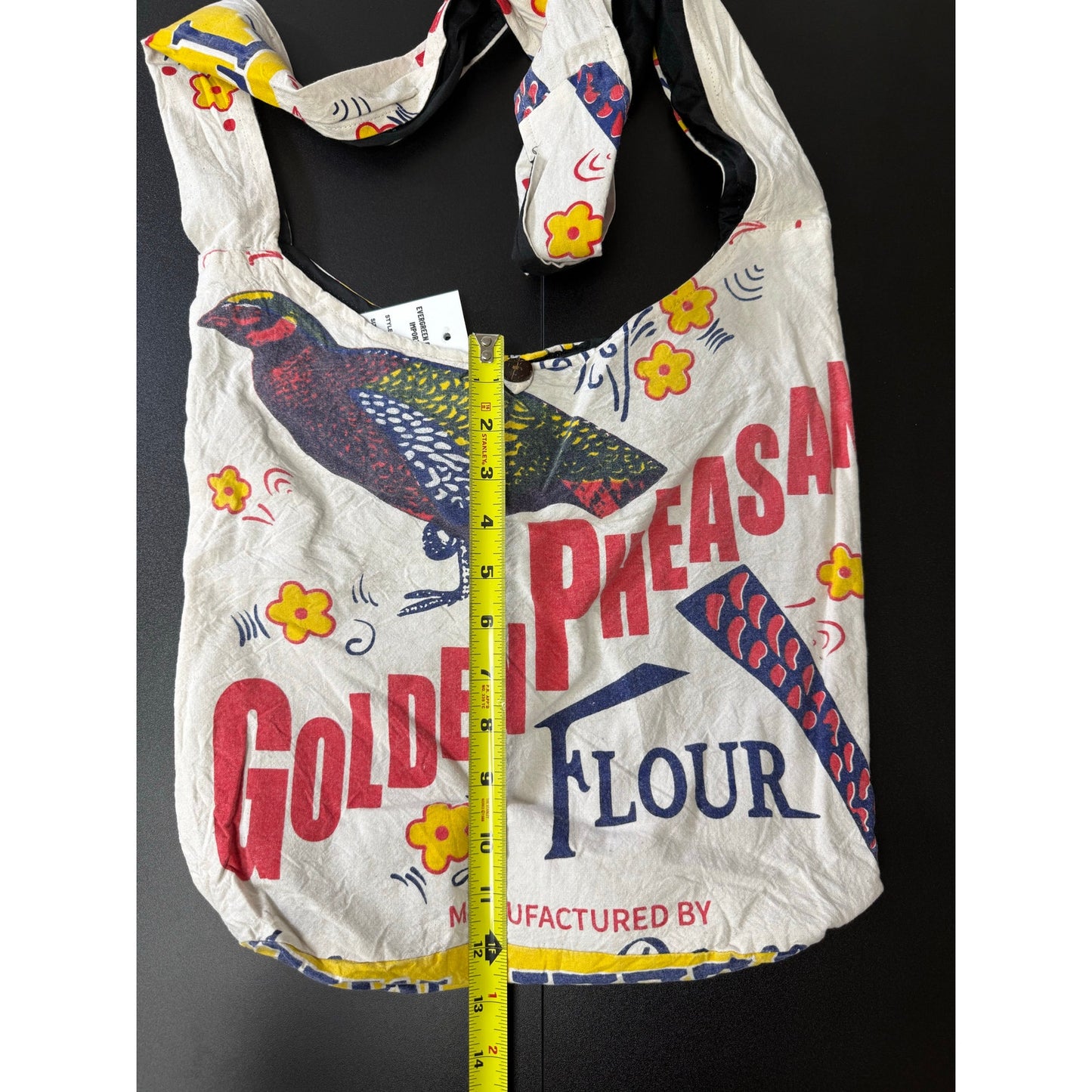 Golden pheasant Flour Sack Purse Bag Cotton Tote Vintage Look Feed Sack Cross Body