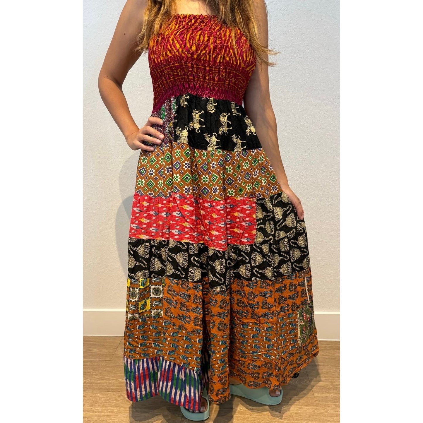 Multi-patch maxi Bohemian Dress