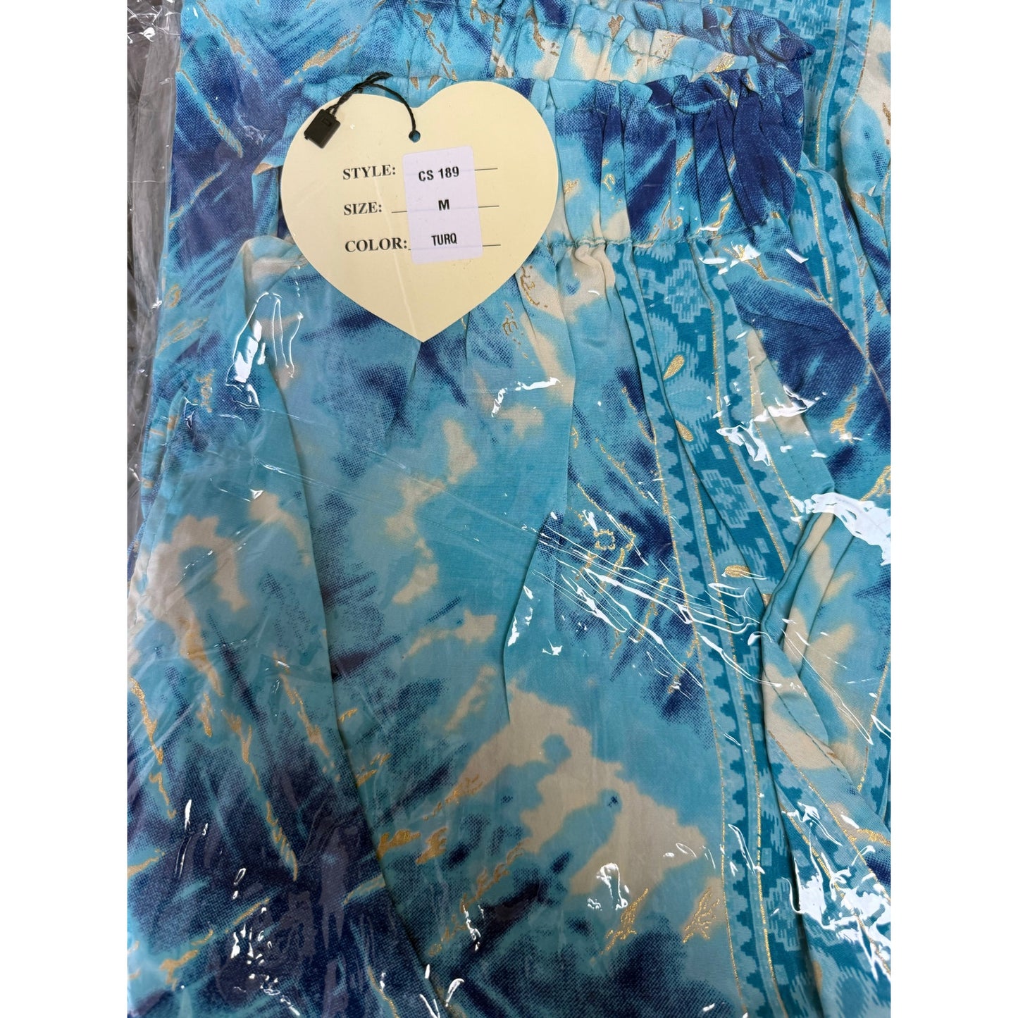 Aqua Tie-Dye Wide-Leg Resort Pants with Tassel Waist