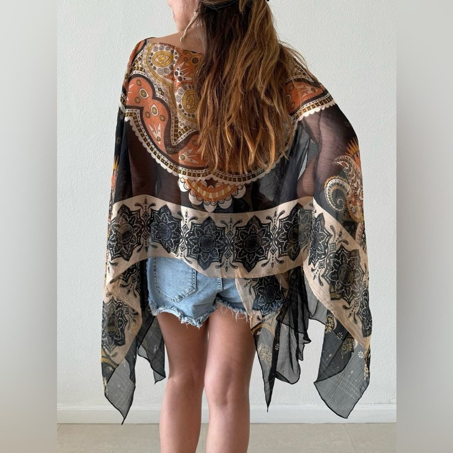 One size fits all chiffon poncho