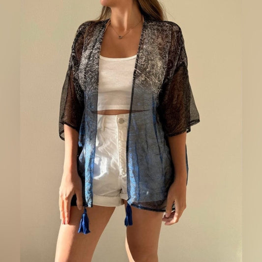 Blue sheer beach open cover-up