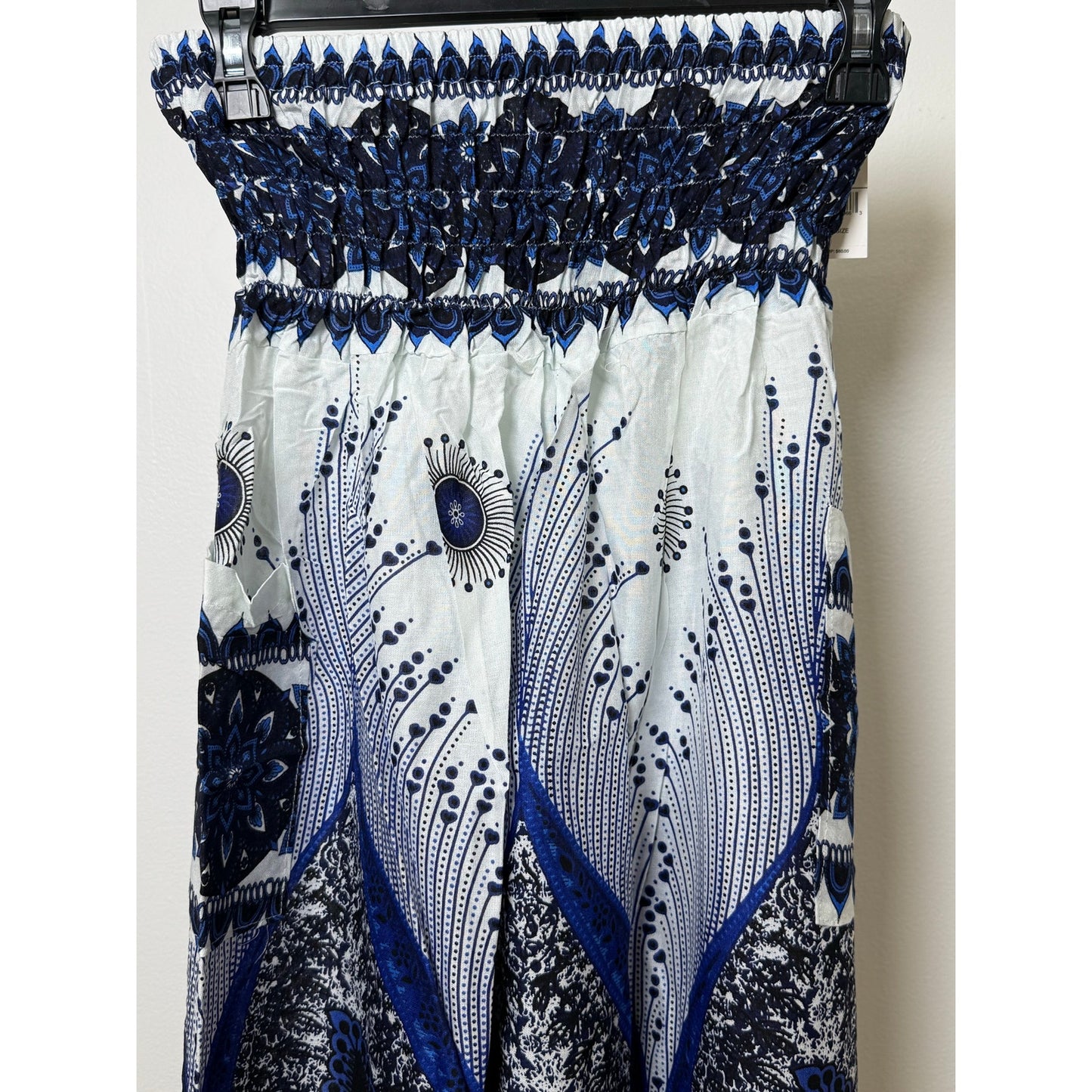 Boho Smocked Harem Pants – Blue Paisley Print