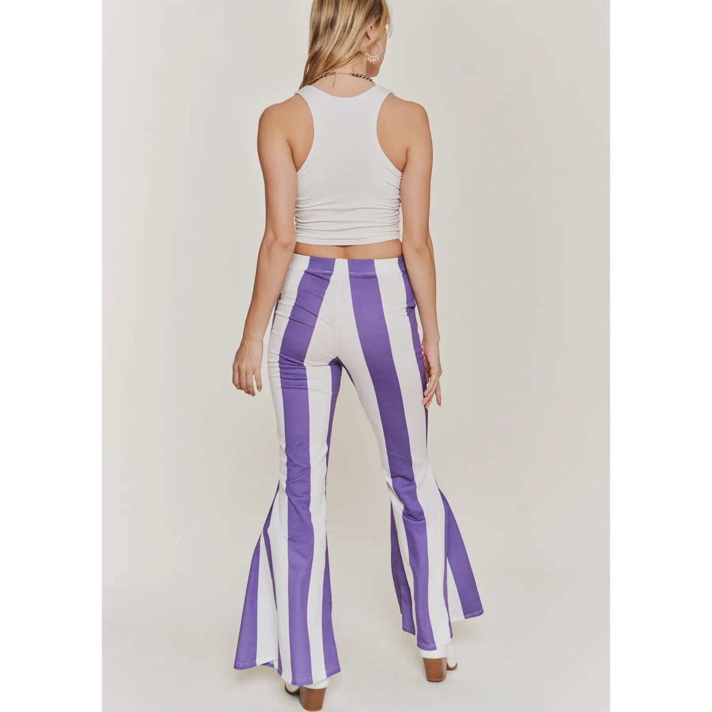 Striped elastic waist band flare pants