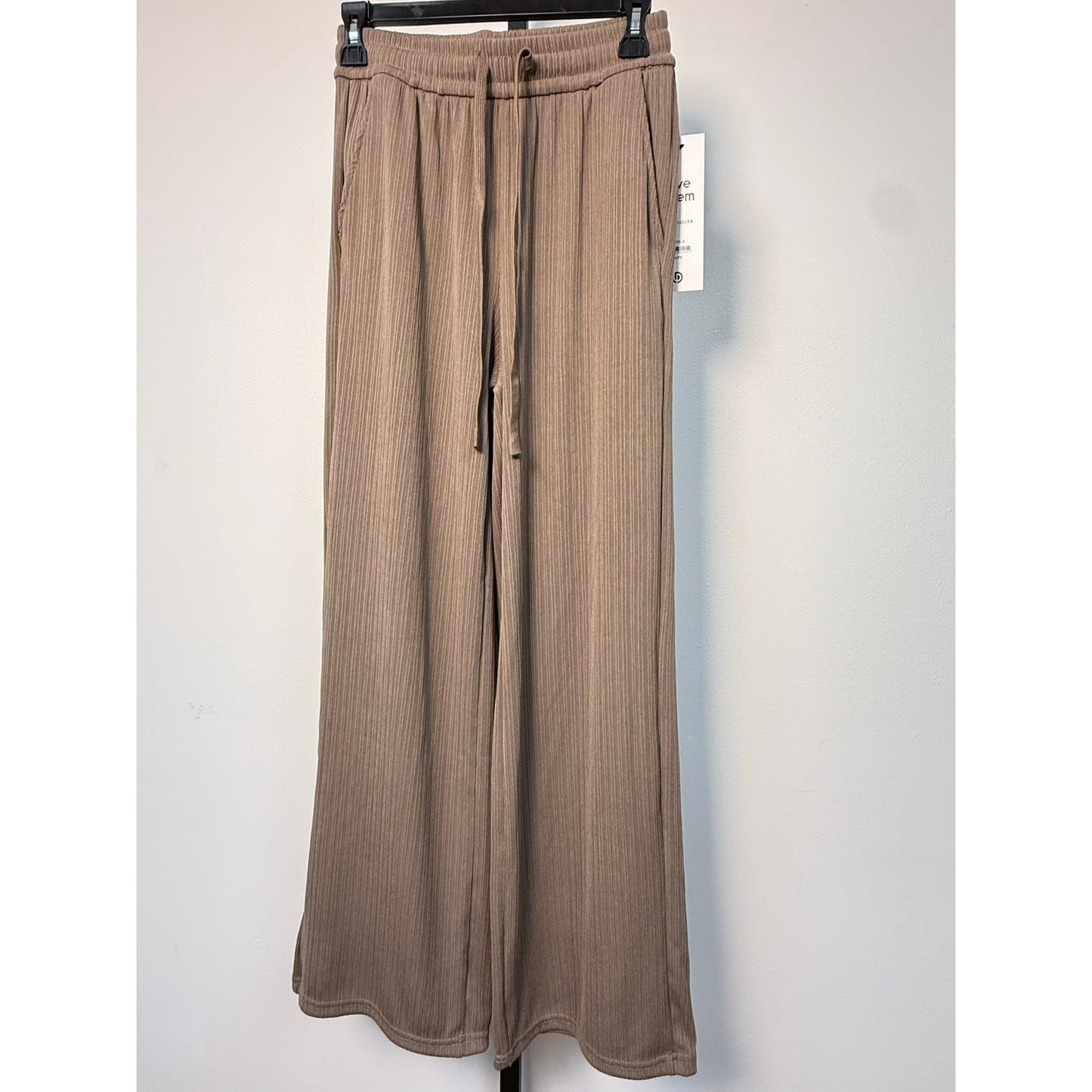 Ribbed High-rise Drawstring Wide Leg Pants
