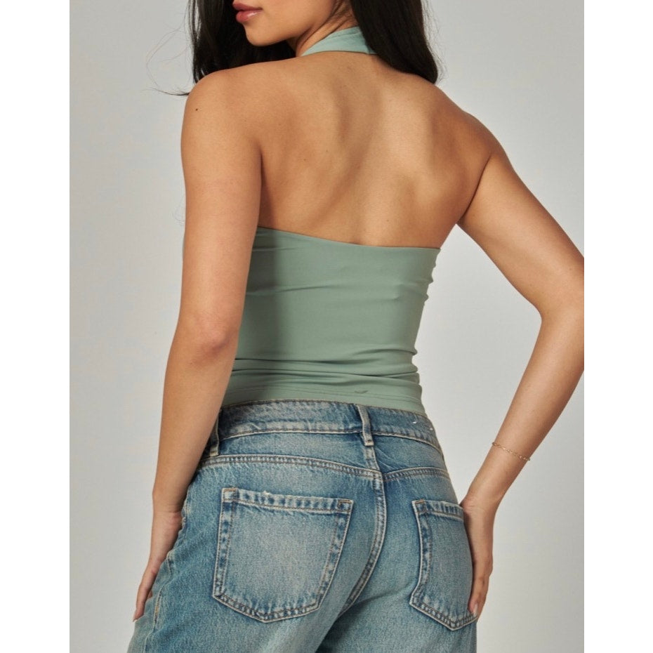 Contour Double Layered Round Neckline Open Back Top