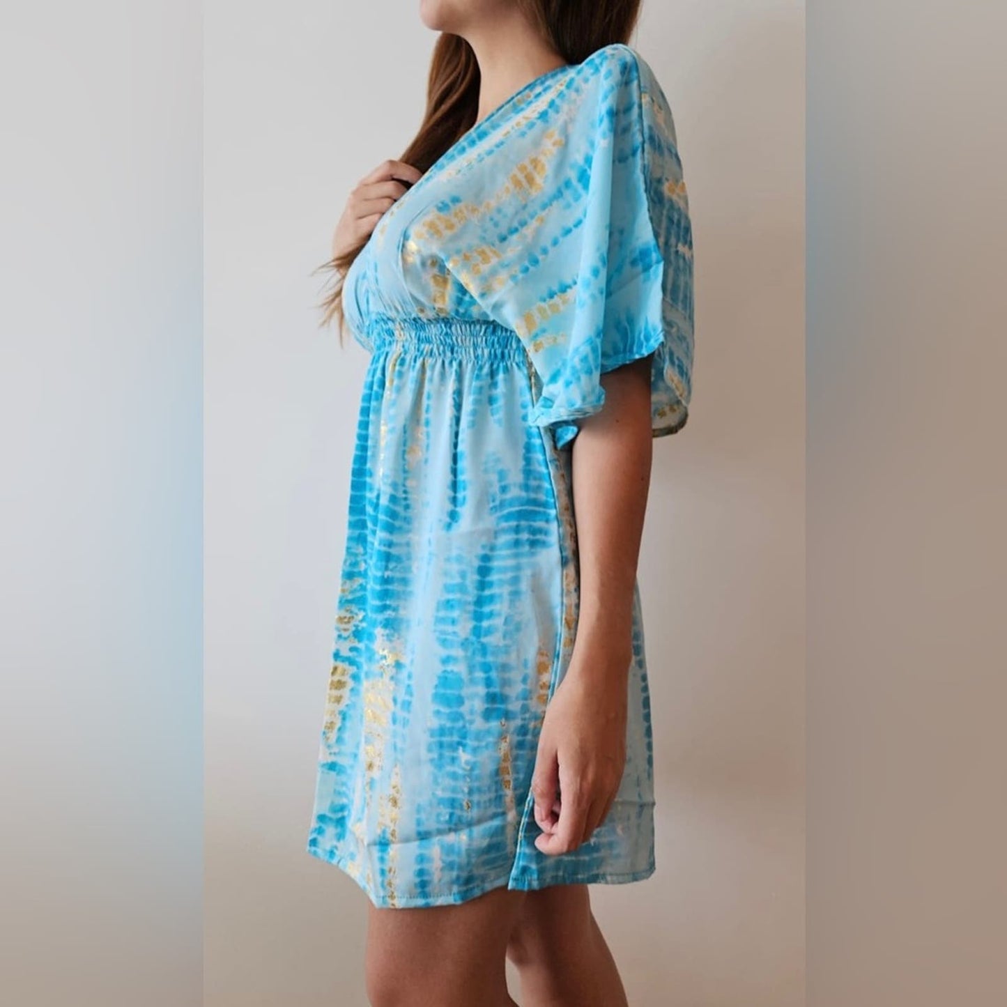 Turquoise Golden Batwing Sleeve Dress