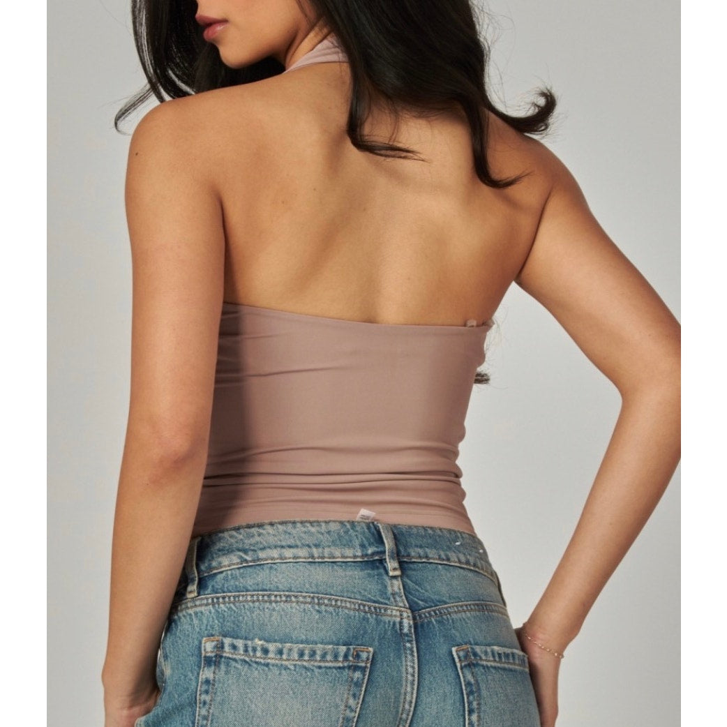 Contour Double Layered Round Neckline Open Back Top