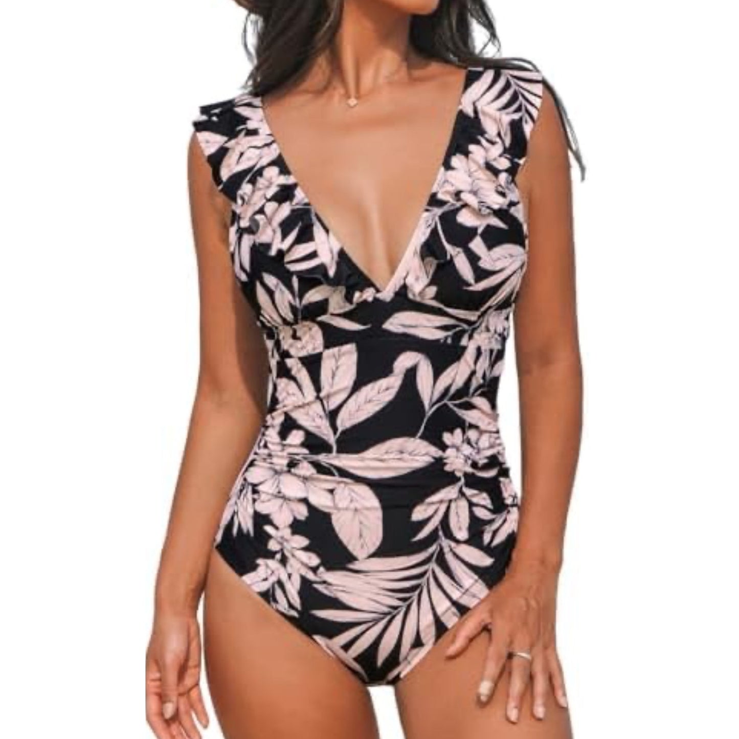 CUPSHE Women's V Neck One Piece Swimsuit Ruffled Lace Up Monokini