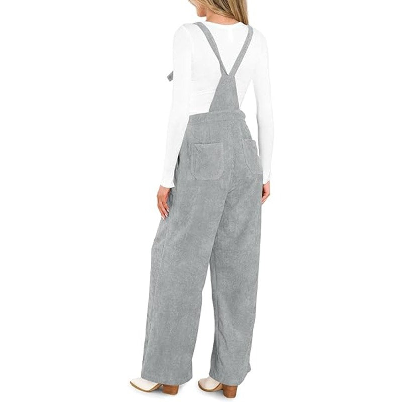 Women's Casual Corduroy Overalls Jumpsuits Fall Fashion Adjustable Straps Wide Straight Leg