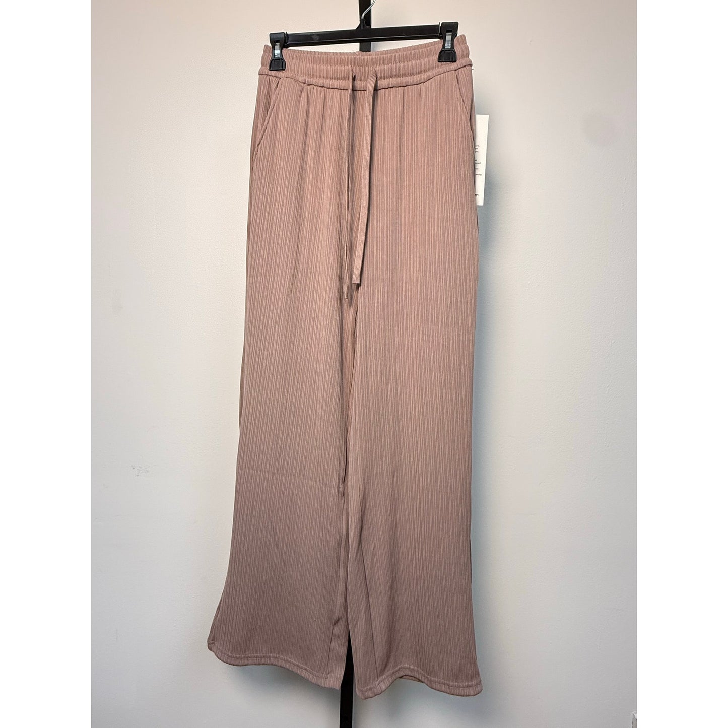 Ribbed High-rise Drawstring Wide Leg Pants