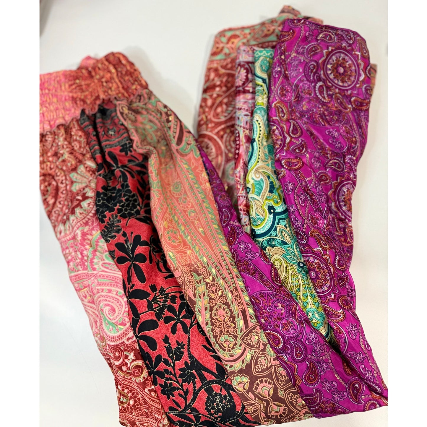 Mixed-print wide-leg trousers- One Size
