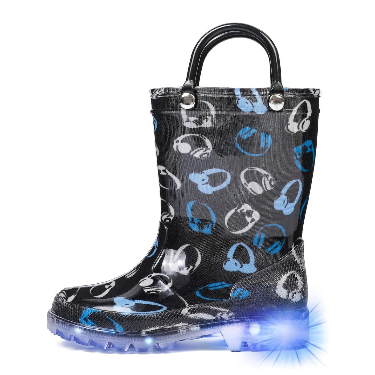 DKSUKO Toddler Light Up Rain Boots Waterprof Rubber Boots with Easy-on Handles.（7 toddler)