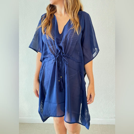 Bijoux Terner Solid blue beachwear cover up