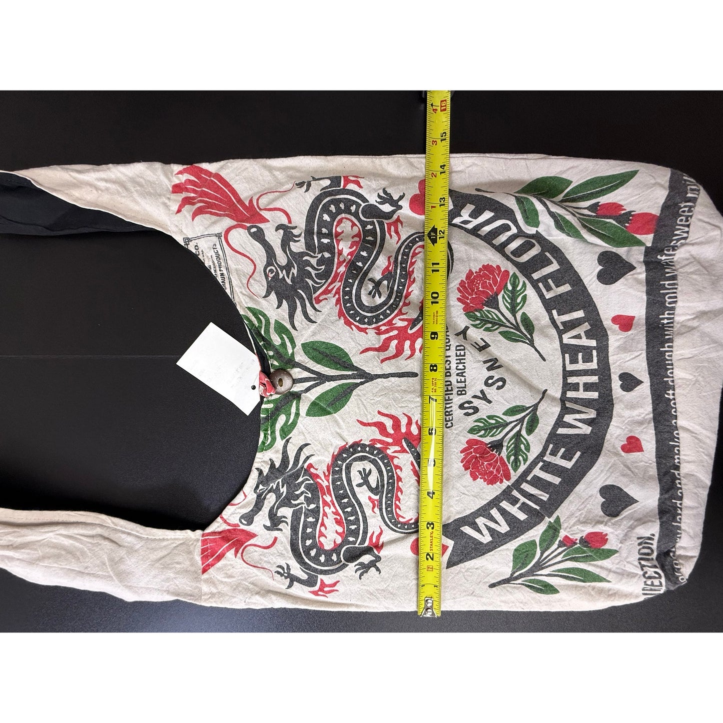 Dragon Flour Sack Purse Bag Cotton Tote Vintage Look Feed Sack Cross Body
